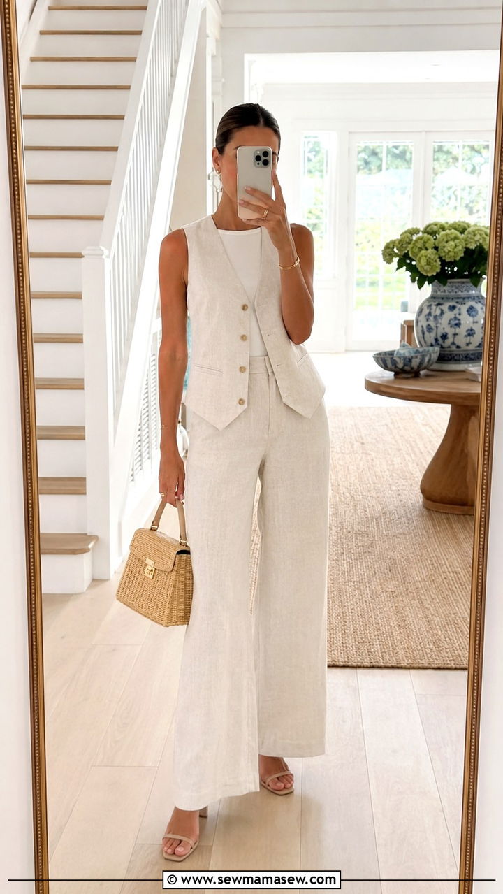 Ivory Linen Vest Matching Trousers Hamptons Outfit - 30 Old money outfit ideas for the Hamptons