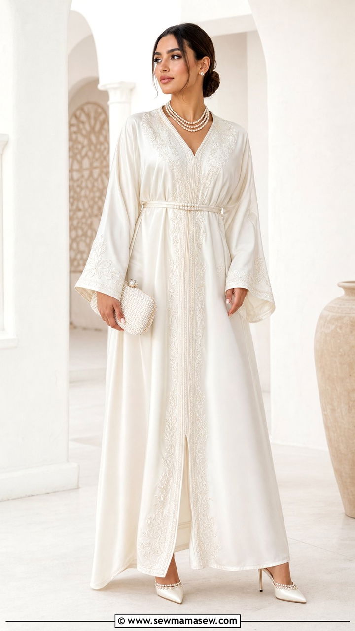 Ivory Monochrome Moroccan Caftan Outfit - 25 Eid outfit ideas Moroccan