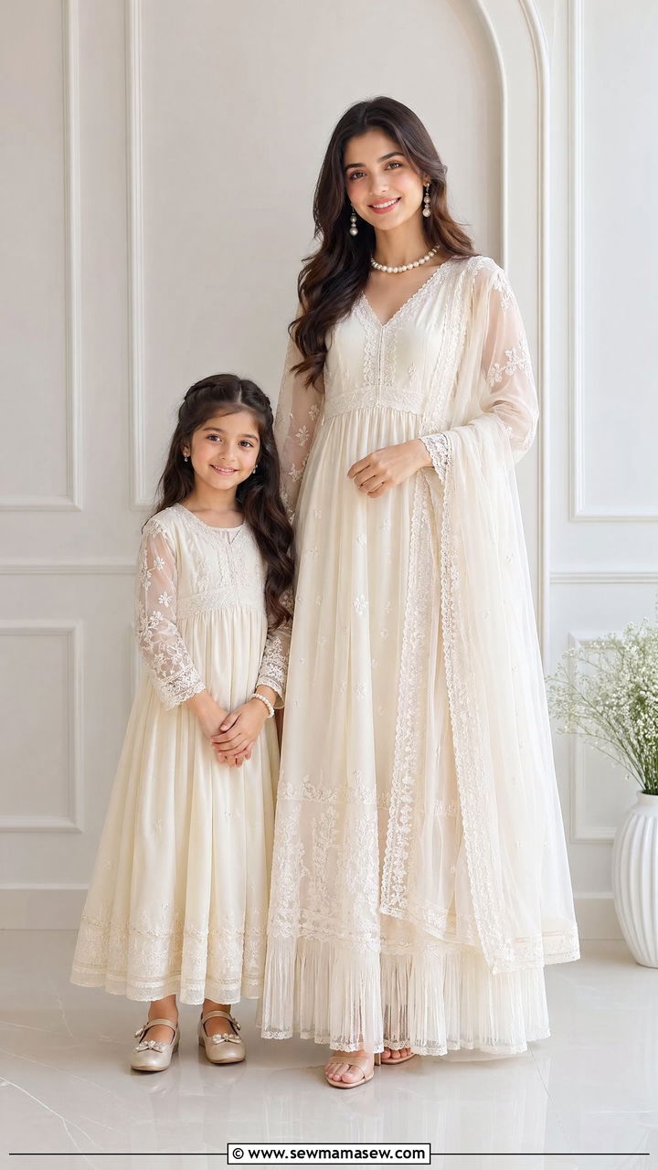 Ivory Mother Daughter Matching Maxi Dresses - 35 Eid outfit ideas for moms