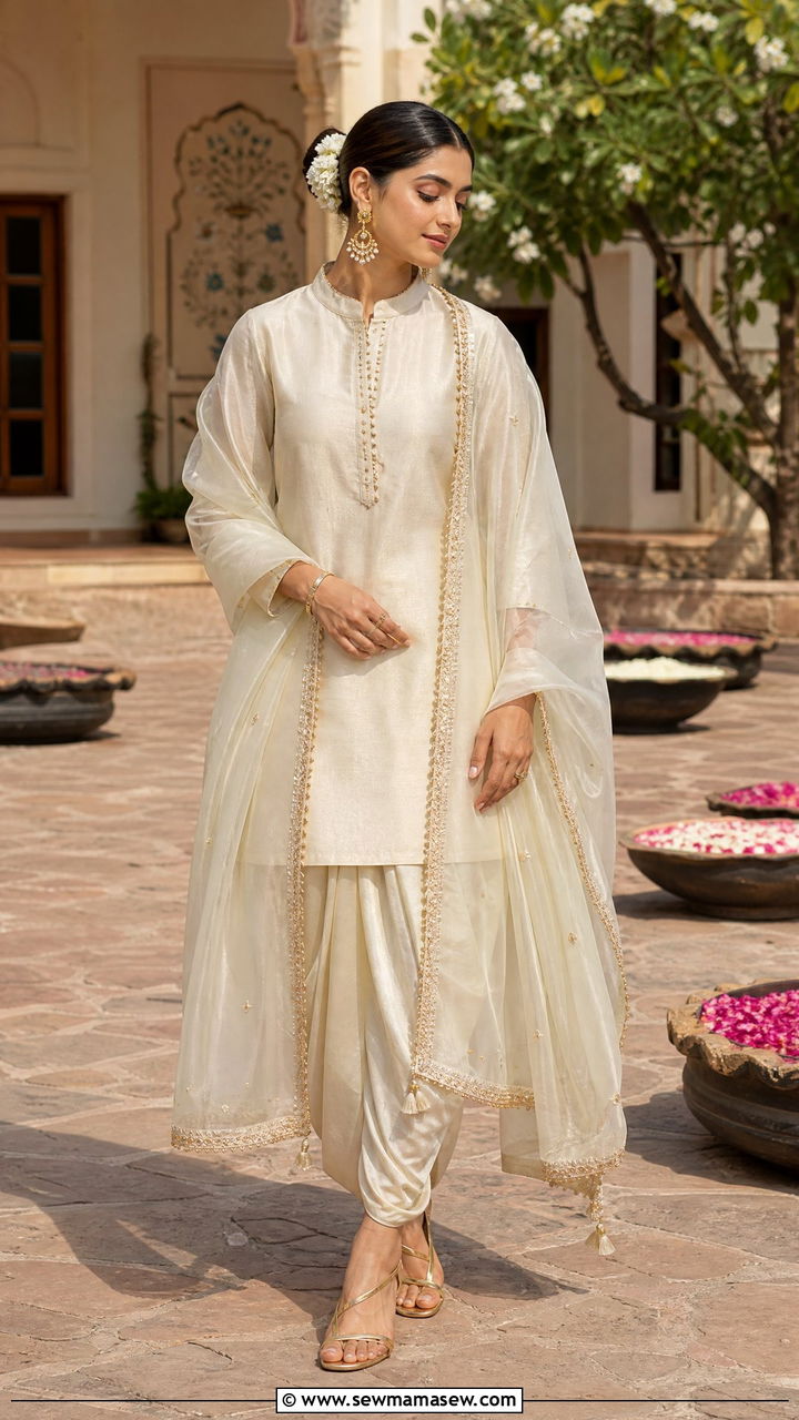 Ivory Raw Silk Kurta And Dhoti Pant Set - 35 Matching set outfit ideas for wedding guest