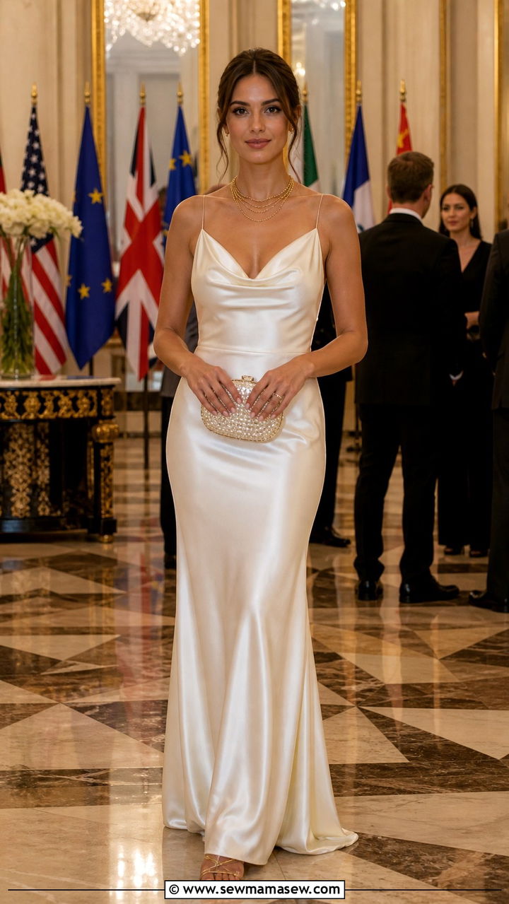 Ivory Satin Cowl Neck Gown - 40 Gala outfit ideas