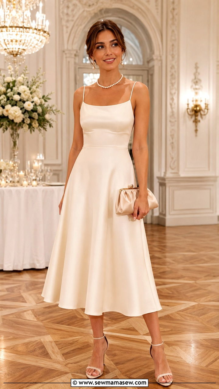 Ivory Satin Dress With Pearl Accessories - 30 Ivory outfit ideas