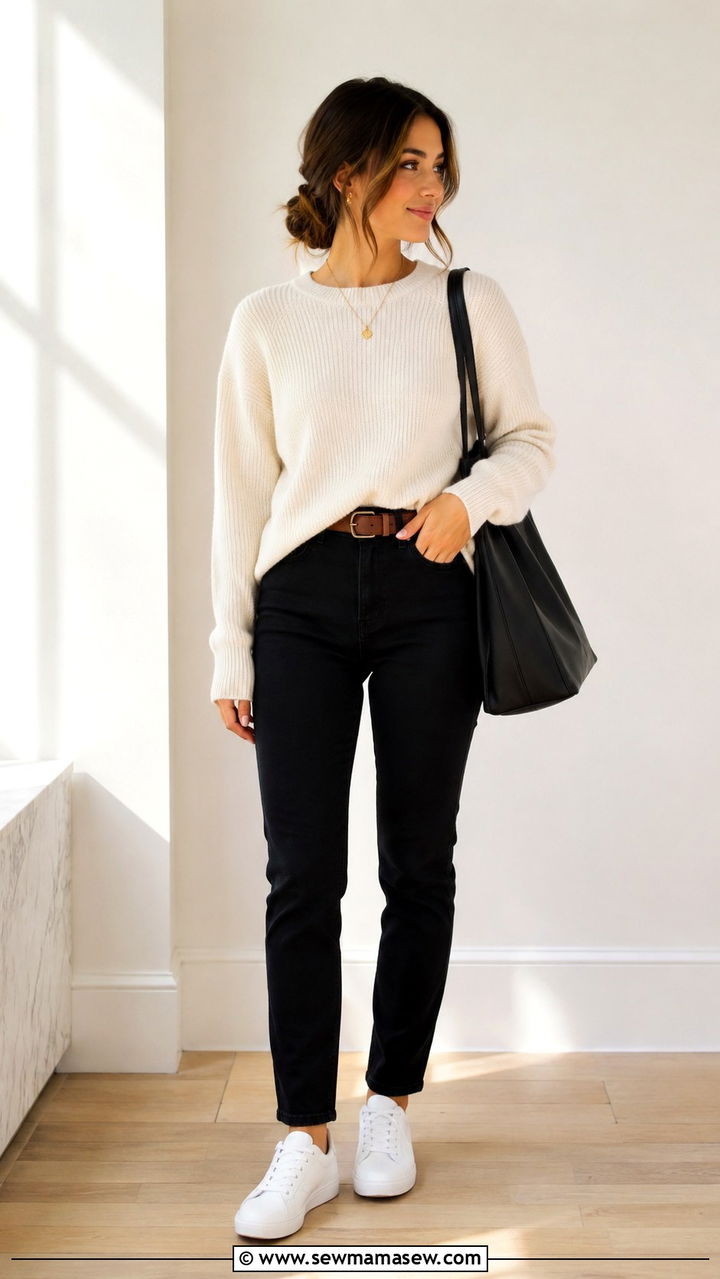 Ivory Sweater Black Jeans - 30 casual outfits for short women