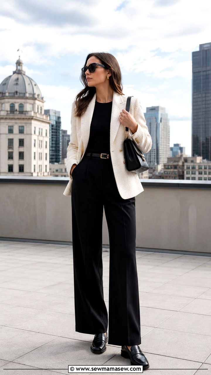 Ivory Textured Blazer With Black Trousers - 30 Old money outfit ideas spring 2026