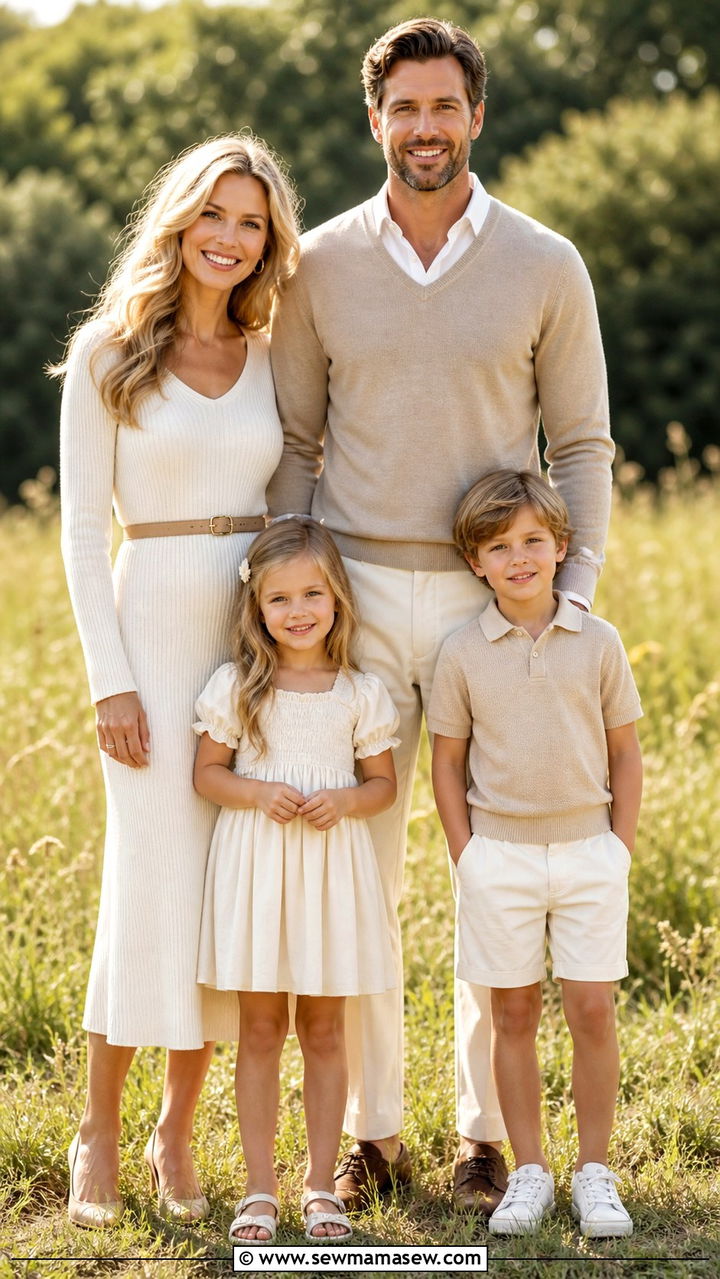 Ivory and beige tonal family photo outfits - 40 Family photo outfit ideas