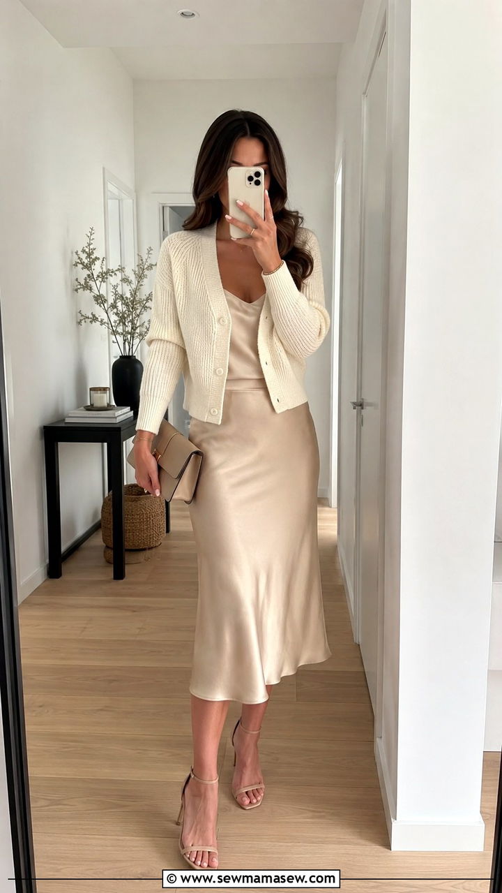 Ivory cardigan and satin slip skirt - 25 Old money outfit ideas on Amazon