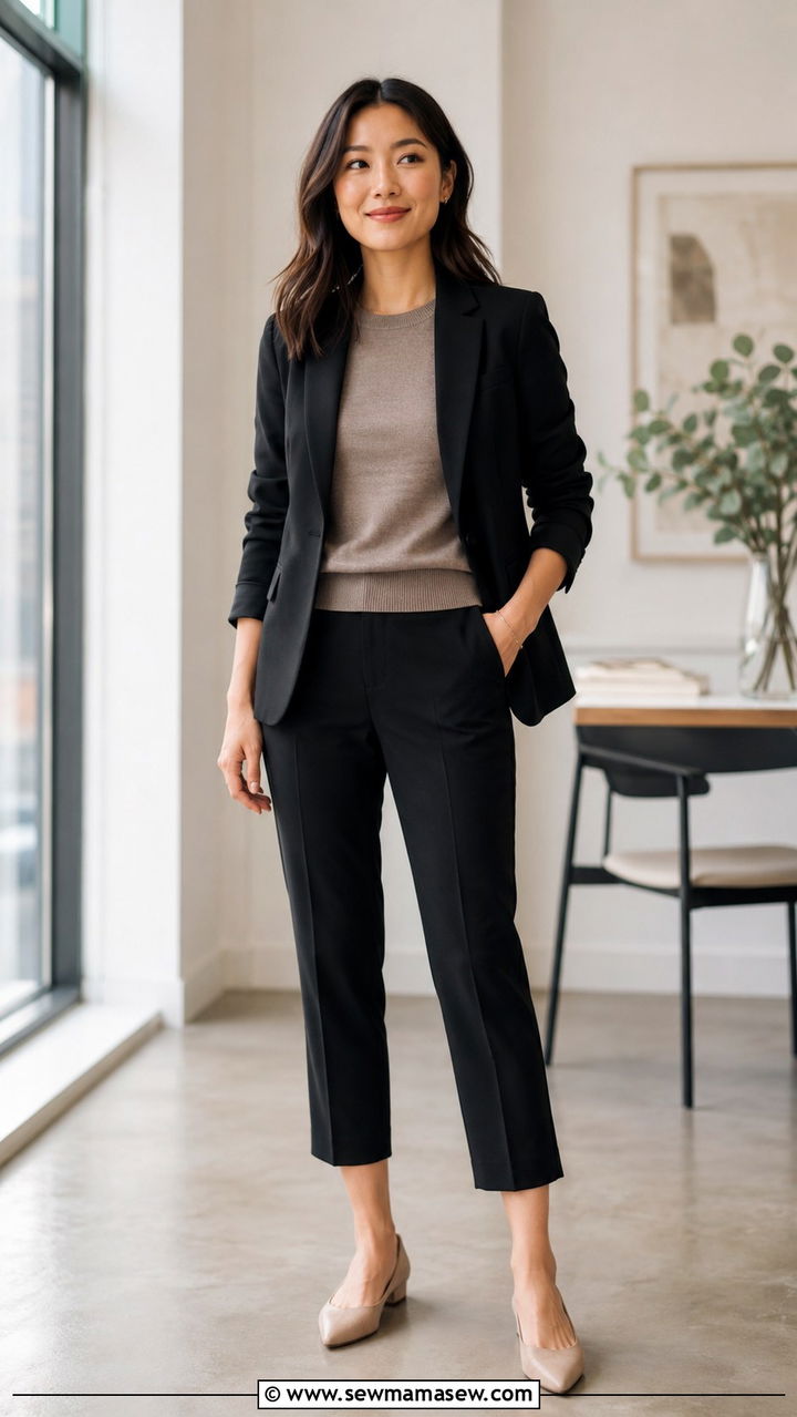 J Crew Petite Black Blazer and Cameron Crop Trousers - 25 Petite outfit ideas from J Crew