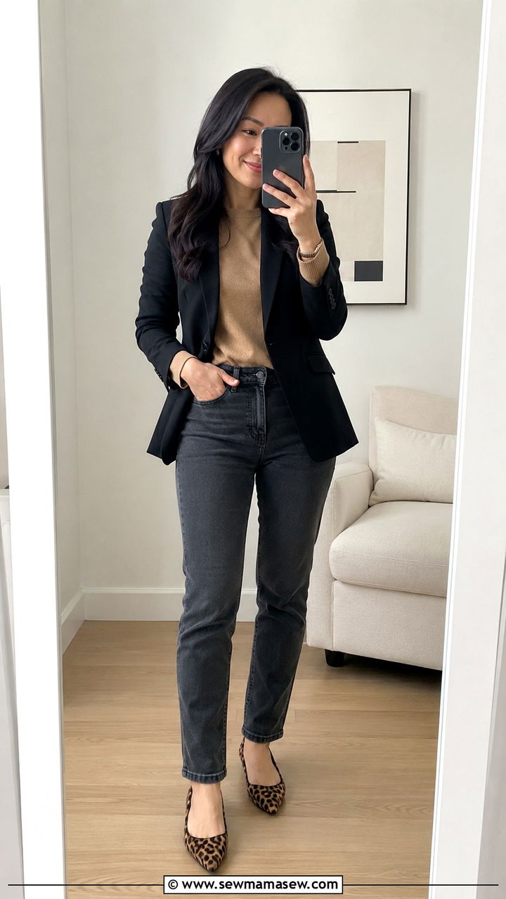 J Crew Petite Black Blazer and Charcoal Jeans - 25 Petite outfit ideas from J Crew