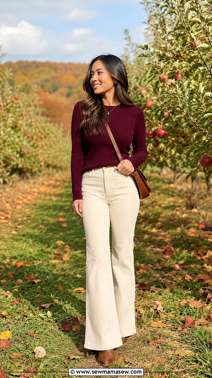 J Crew Petite Corduroy Flare Pants and a Sweater - 25 Petite outfit ideas from J Crew