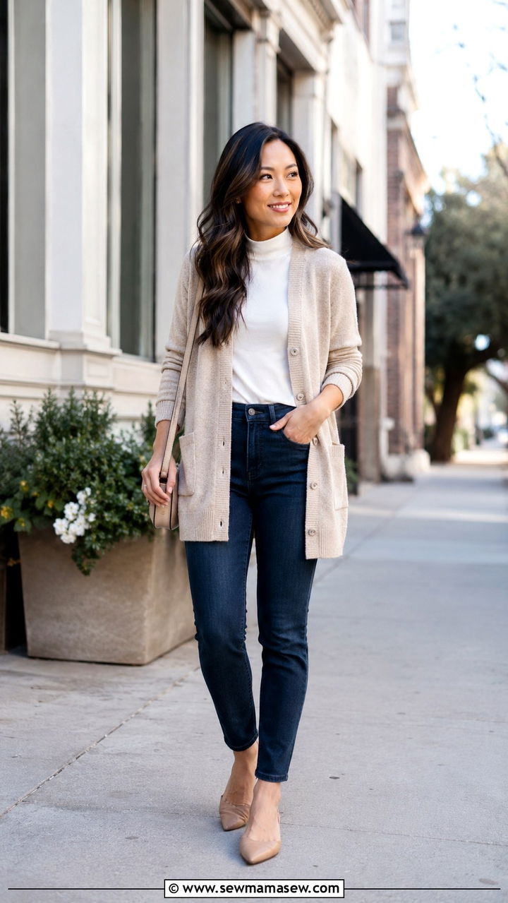 J Crew Petite Long Cardigan and Slim Jeans - 25 Petite outfit ideas from J Crew