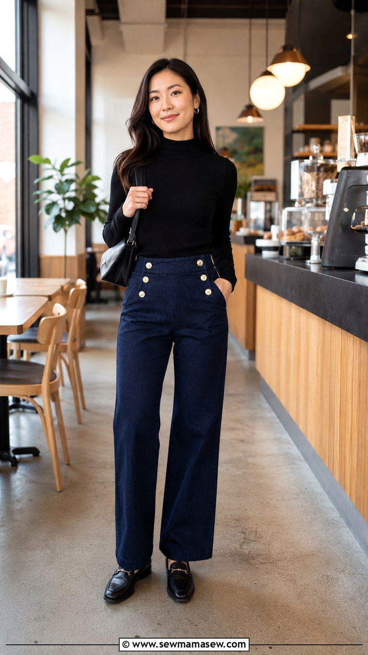 J Crew Petite Sailor Trouser Jeans and a Mock Neck - 25 Petite outfit ideas from J Crew