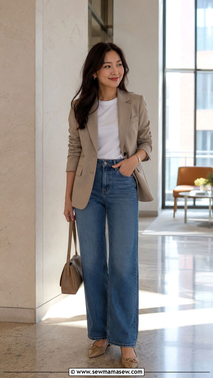 J Crew Petite Slim Wide Jeans and a Blazer - 25 Petite outfit ideas from J Crew