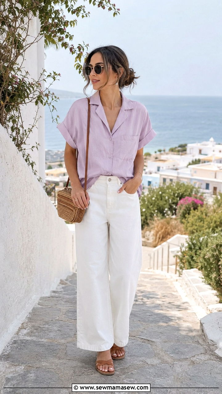 J Crew Petite White Wide Leg Jeans and a Camp Shirt - 25 Petite outfit ideas from J Crew