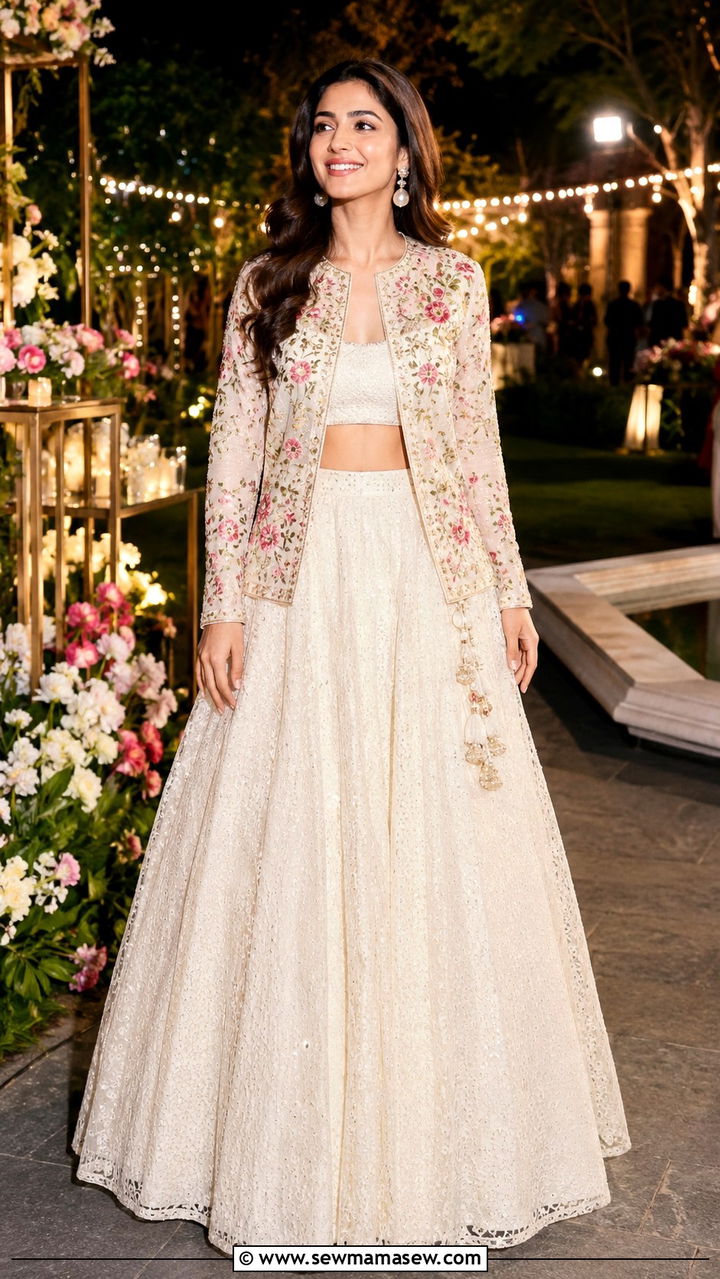 Jacket Lehenga for Sangeet Ceremony - 25 Wedding guest outfit ideas Sangeet ceremony