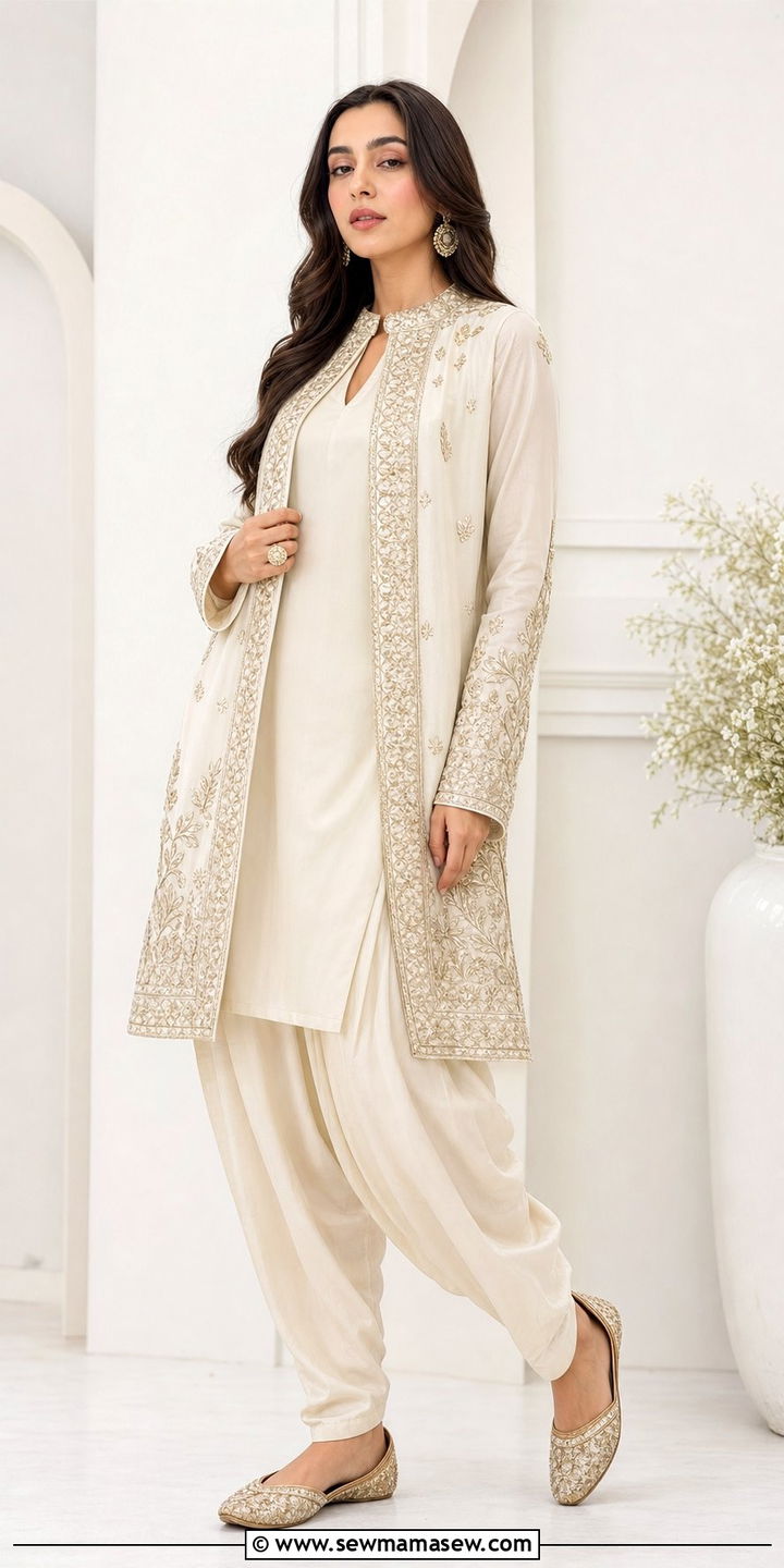 Jacket Style Kurta With Dhoti Pants - 25 Eid outfit ideas Indian