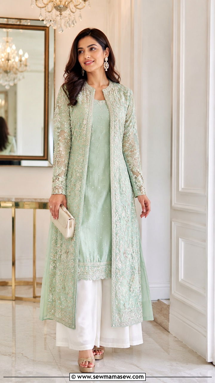 Jacket Style Kurta With Palazzo Pants - 20 Wedding guest outfit ideas Barat ceremony