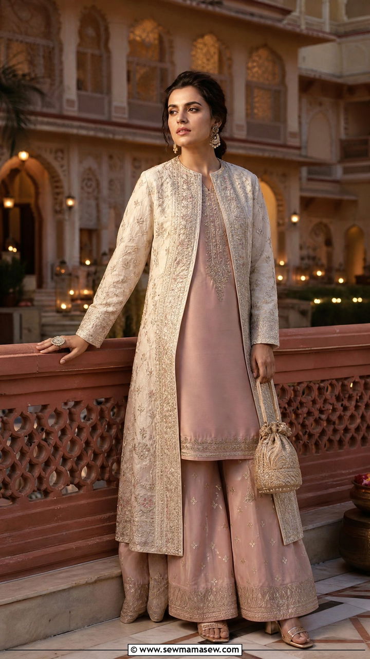 Jacket Style Kurta with Sharara Pants - 25 Jaipur outfit ideas