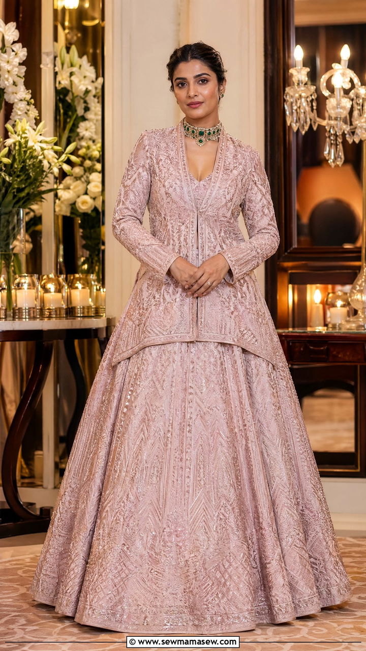 Jacket lehenga with statement choker - 35 Diwali party outfit ideas