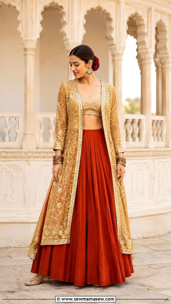 Jacket style choli with lehenga - 30 Navratri outfit ideas