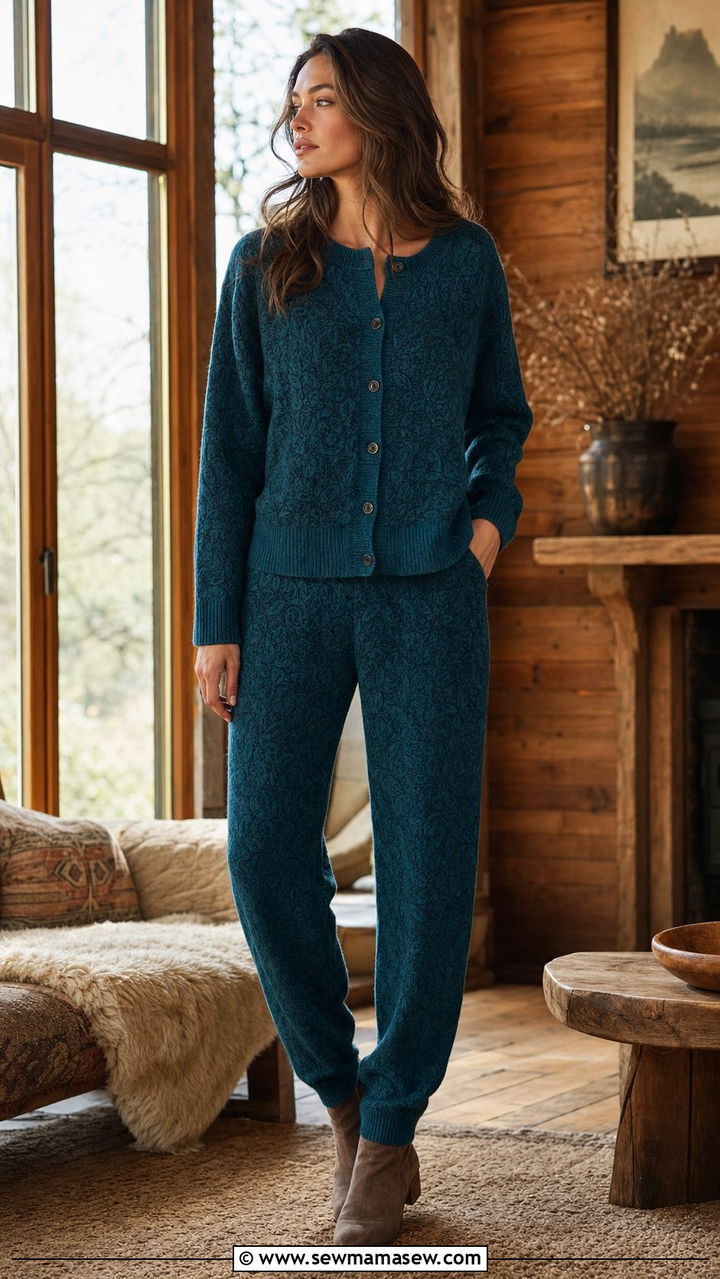 Jacquard Knit Cardigan And Pants Set - 35 casual matching set outfits