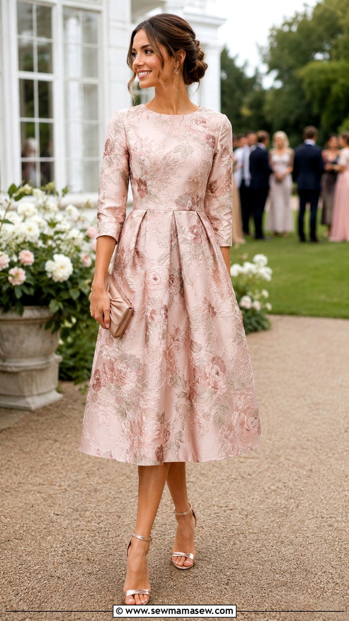 Jacquard Midi Dress Wedding Guest - 30 modest spring wedding guest outfit ideas