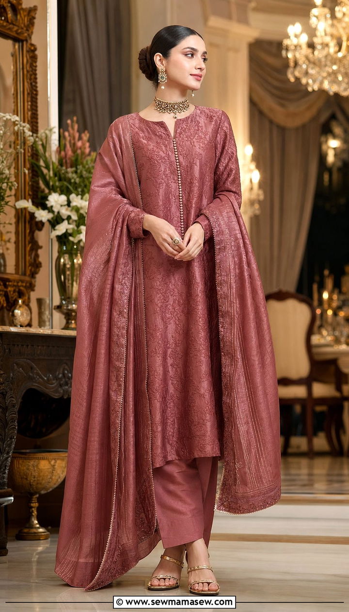 Jacquard Three Piece Suit for Formal Dinner - 25 Eid outfit ideas Pakistani