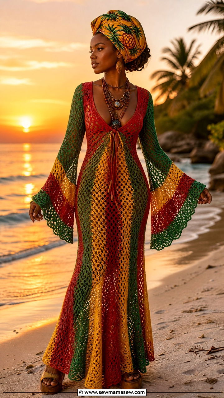 Jamaica Crochet Rasta Net Maxi Dress Outfit - 35 Jamaica outfit ideas