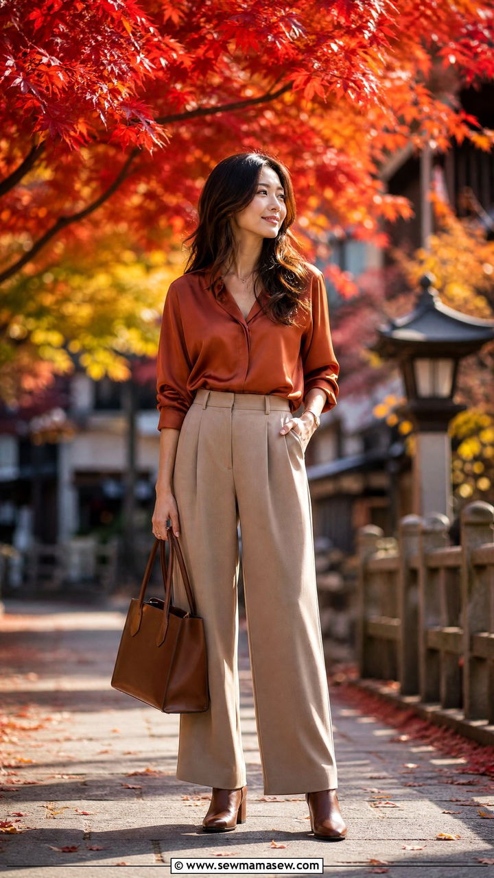 Japan Autumn Silk Blouse Outfit - 25 Japan packing list outfits