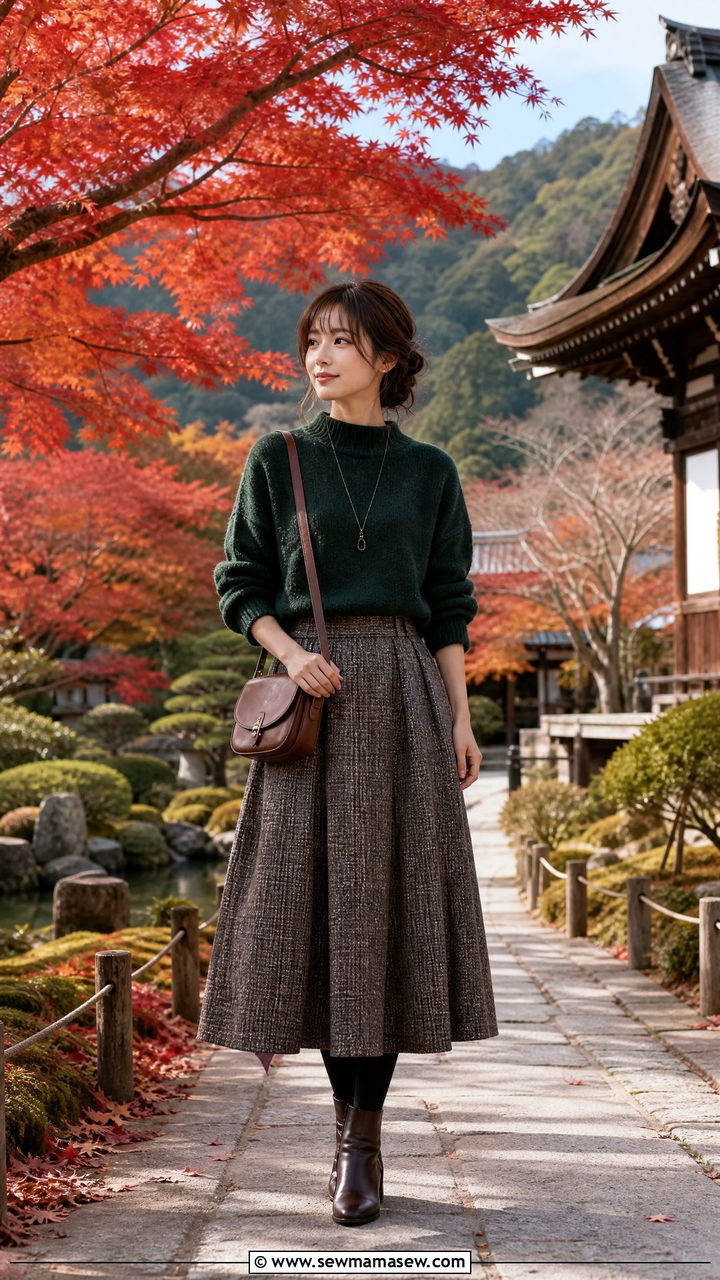 Japan Autumn Skirt and Sweater Outfit - 25 Japan packing list outfits