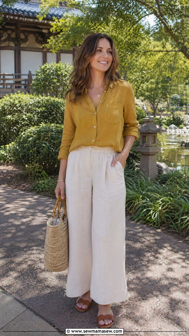 Japan Pavilion Linen and Slide Sandals Outfit - 35 Epcot outfit ideas