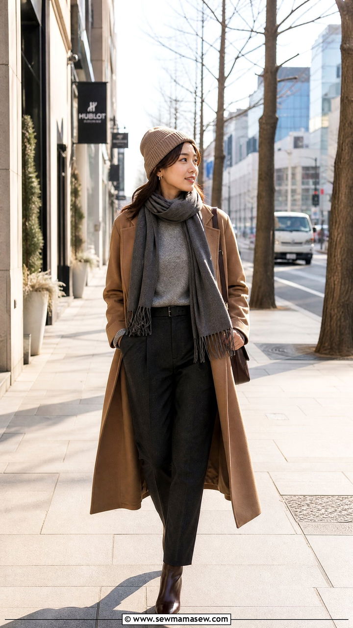 Japan Winter Wool Coat Layering Outfit - 25 Japan packing list outfits