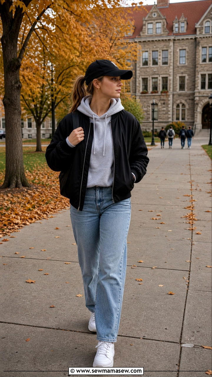 Jeans Hoodie and Bomber Jacket - 30 Outfit ideas for college girls