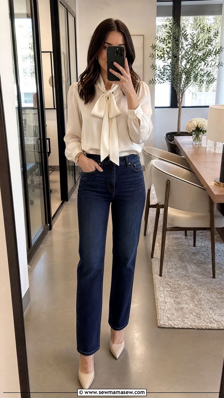 Jeans With A Silk Blouse - 35 how to style jeans