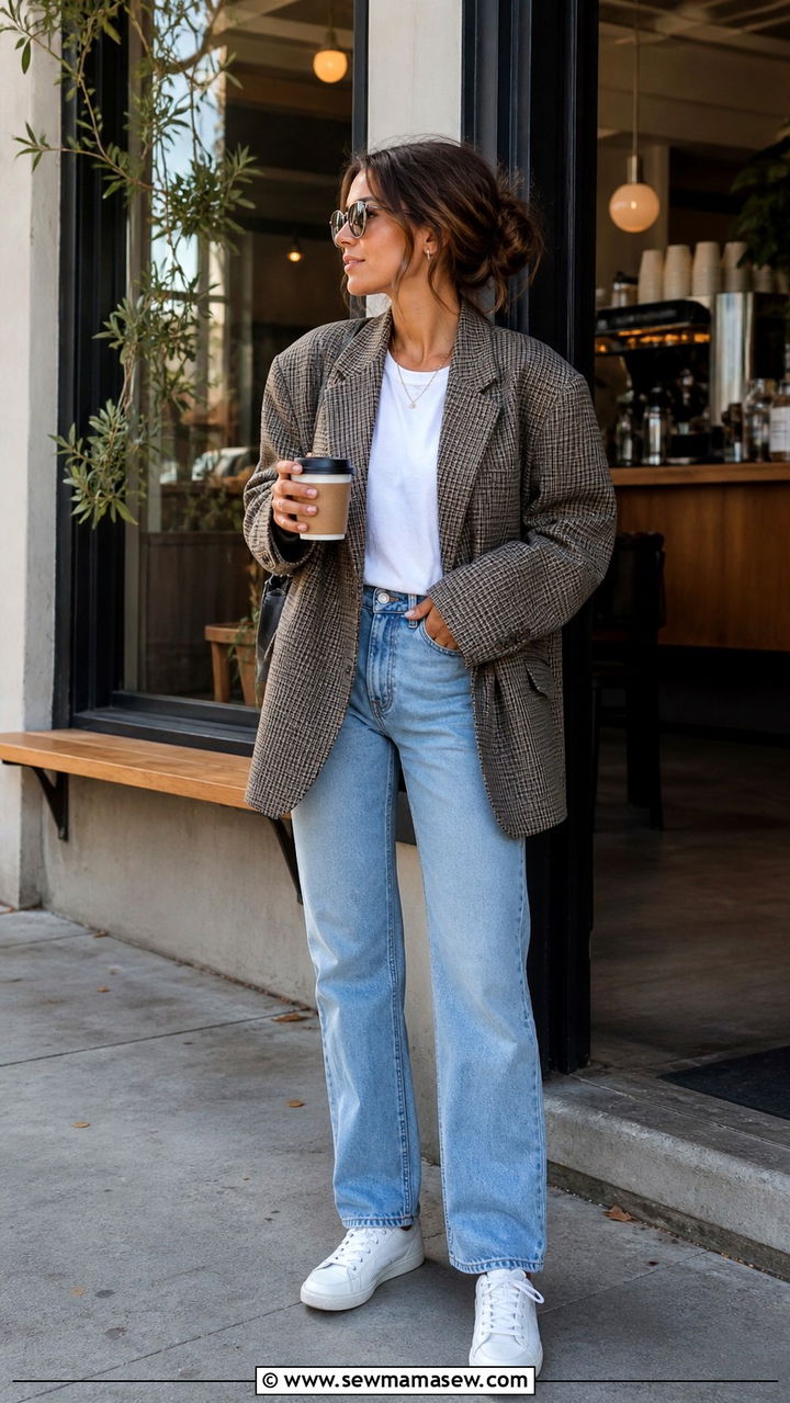 Jeans With Oversized Blazer And Sneakers Outfit - 40 jeans outfits for women