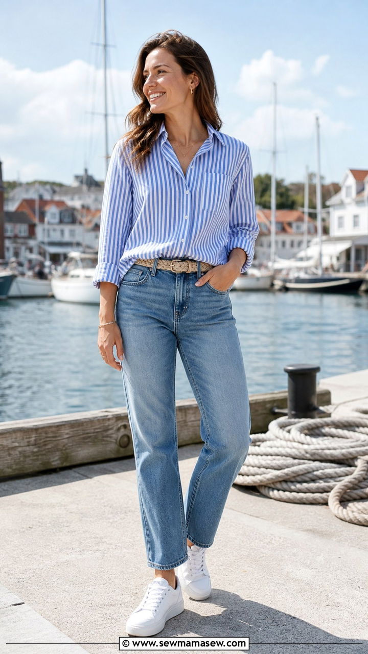 Jeans With Striped Button Down Shirt Outfit - 40 jeans outfits for women