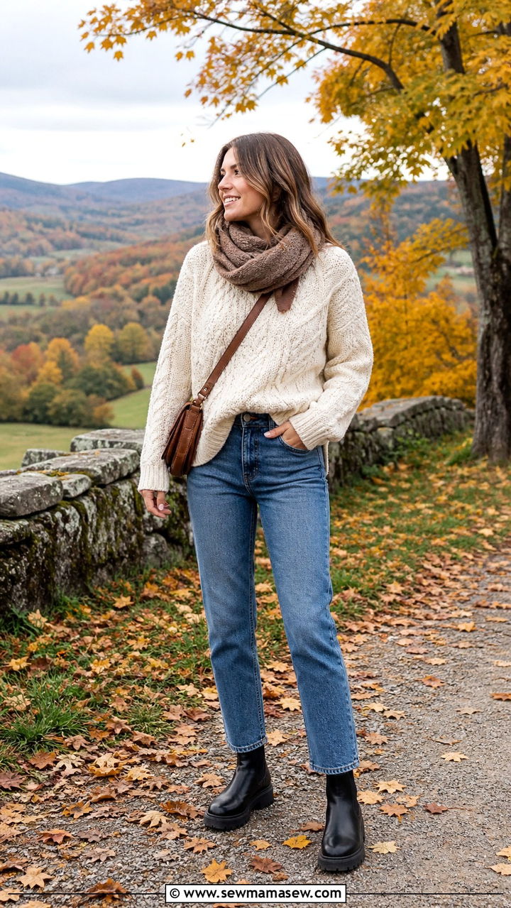 Jeans with Cable Knit Sweater and Chelsea Boots - 40 cute jeans outfits