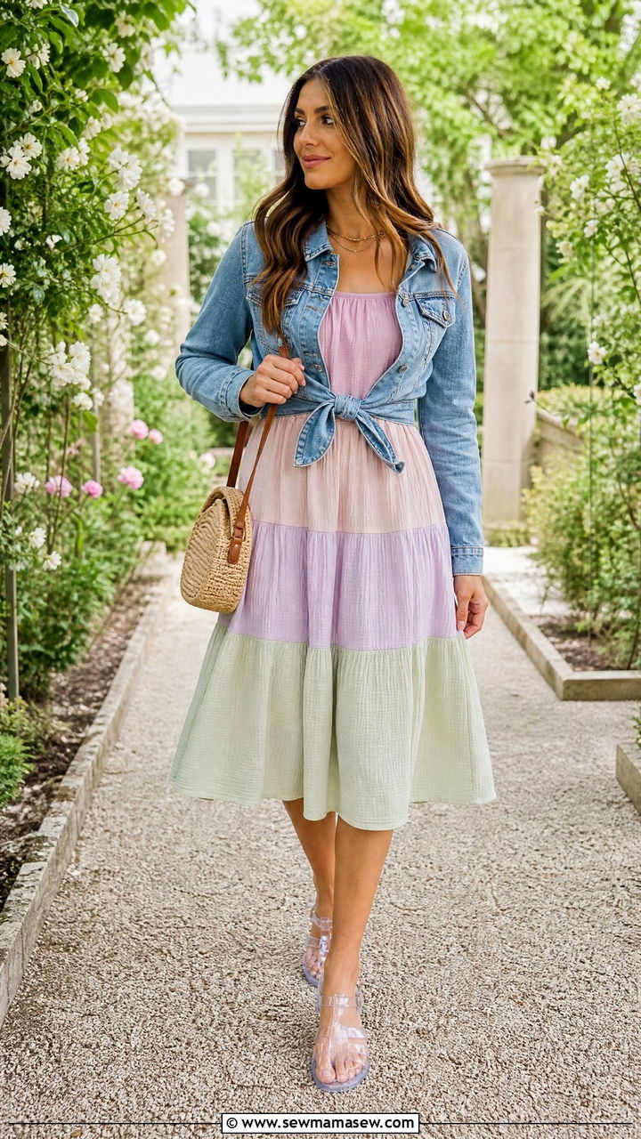 Jelly sandals with tiered midi dress - 25 Jelly sandals outfit ideas