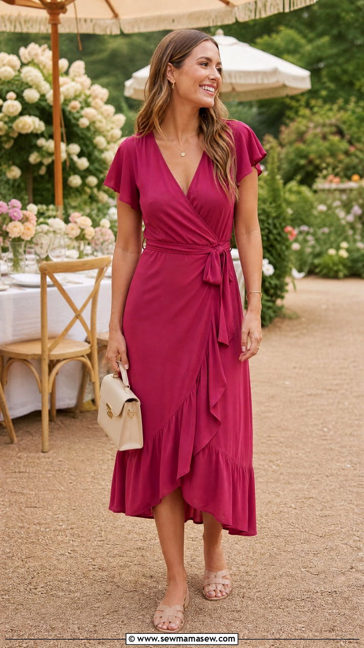 Jelly sandals with wrap dress - 25 Jelly sandals outfit ideas