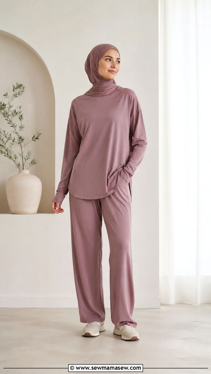 Jersey Hijab With Coordinated Two Piece Athleisure Set - 25 Modest yoga outfit ideas with hijab