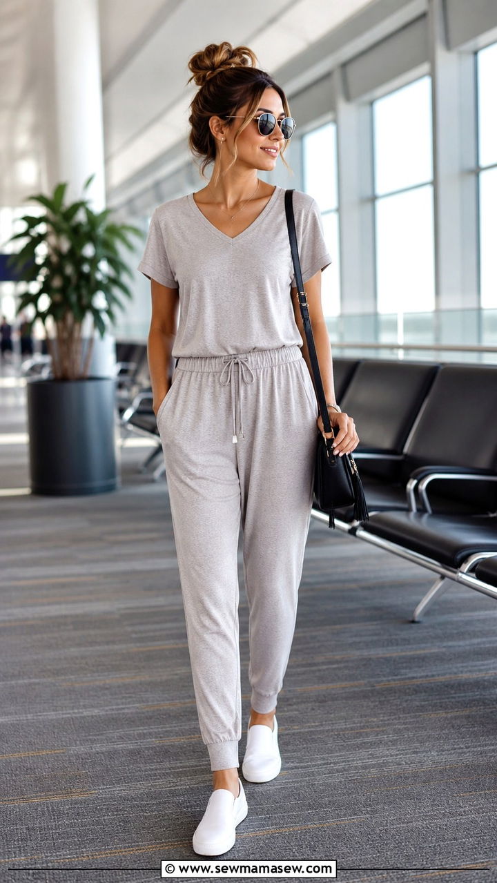 Jersey Jumpsuit With Crossbody Bag - 40 summer airport outfit ideas