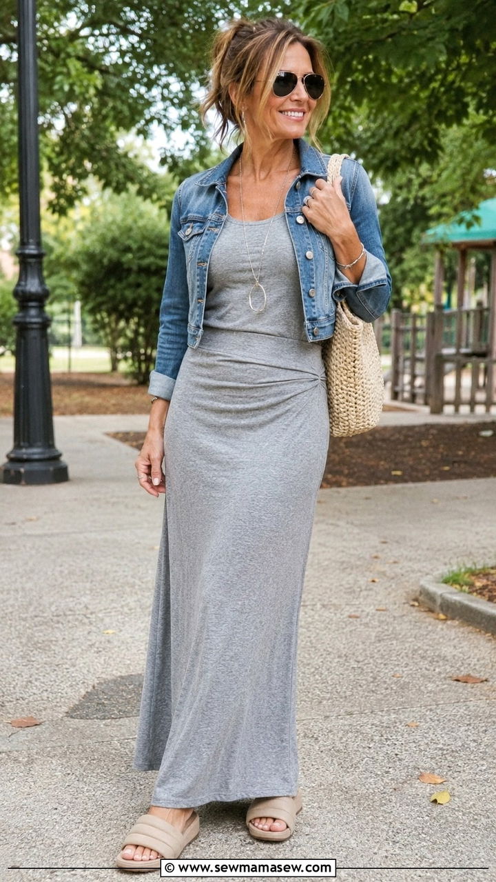 Jersey Maxi Skirt Outfit With Knit Tank - 30 maxi skirt outfits for women over 40