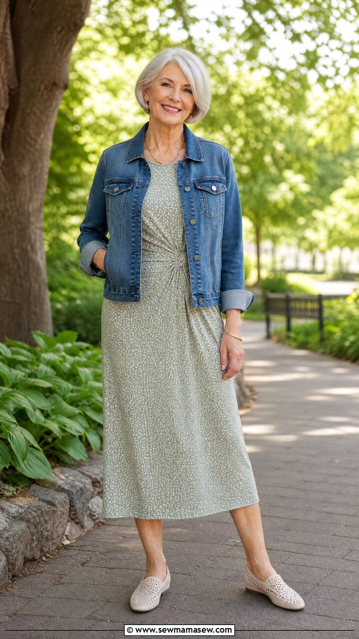 Jersey Midi Dress With Denim Jacket Outfit - 25 Outfit ideas for women over 60 casual 2026