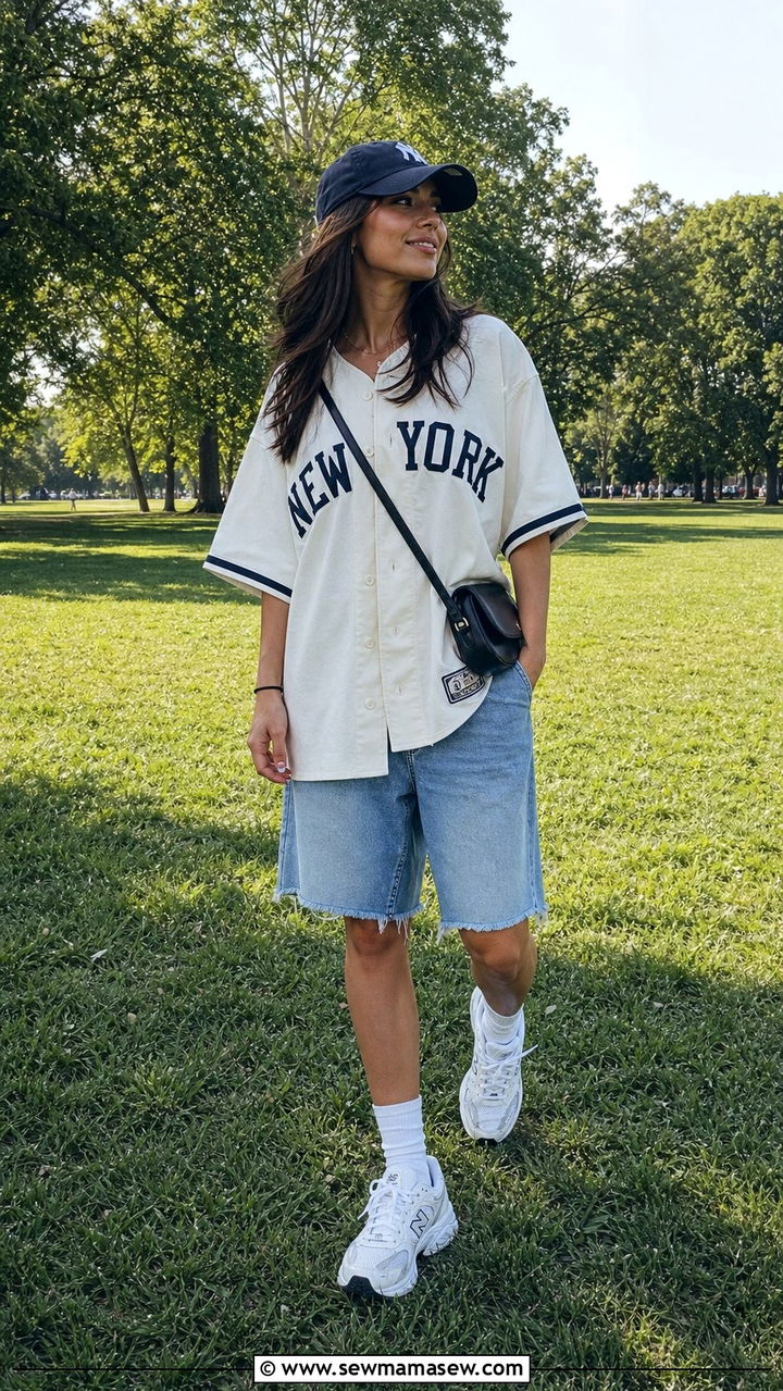 Jersey Top and Long Denim Shorts Outfit - 25 Summer outfits for 20 year old woman