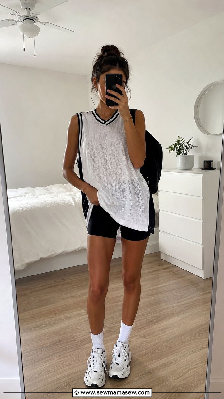 Jersey with biker shorts and crew socks - 30 School outfit ideas with jersey