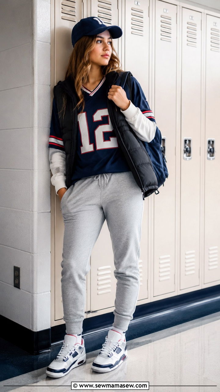 Jersey with joggers and retro sneakers - 30 School outfit ideas with jersey