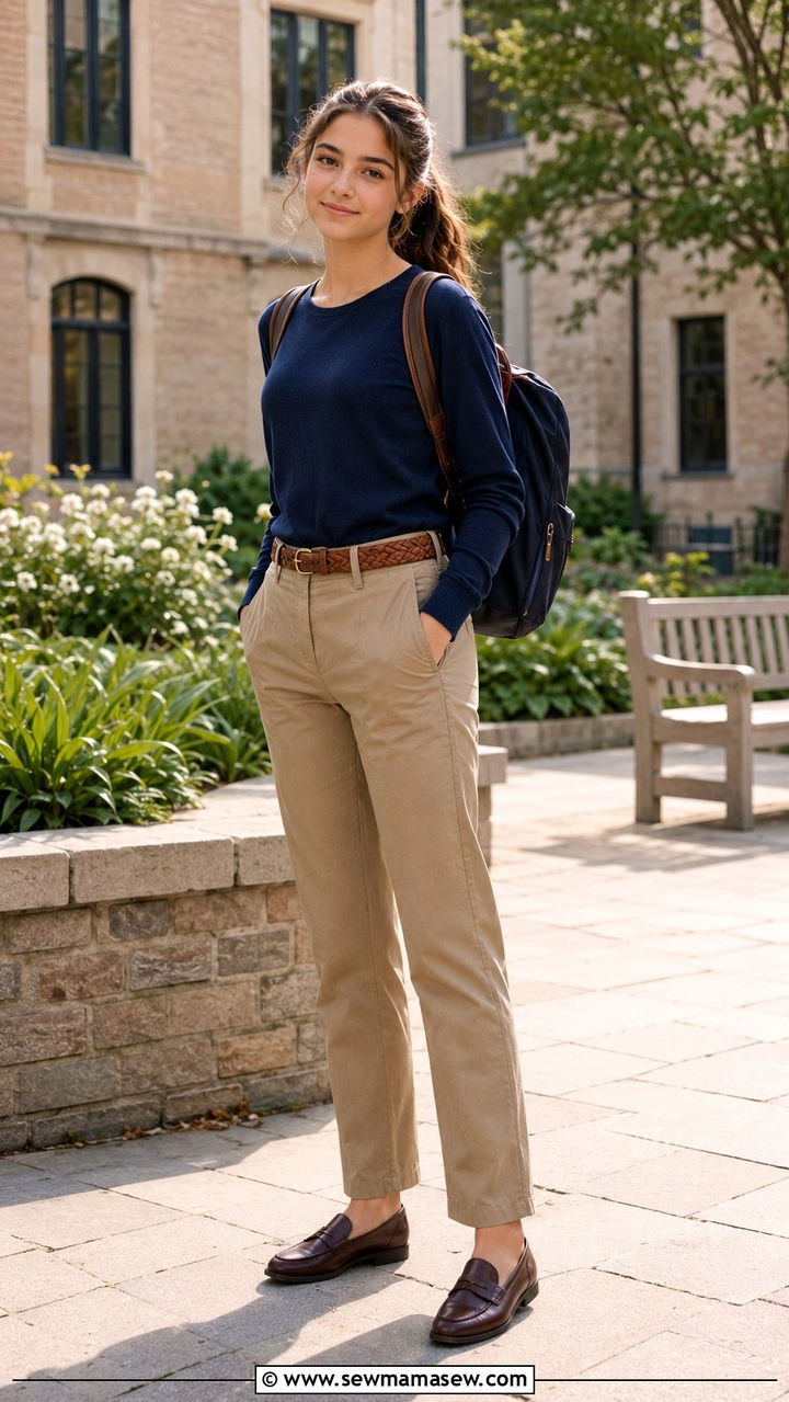 Jersey with khaki trousers and loafers - 30 School outfit ideas with jersey
