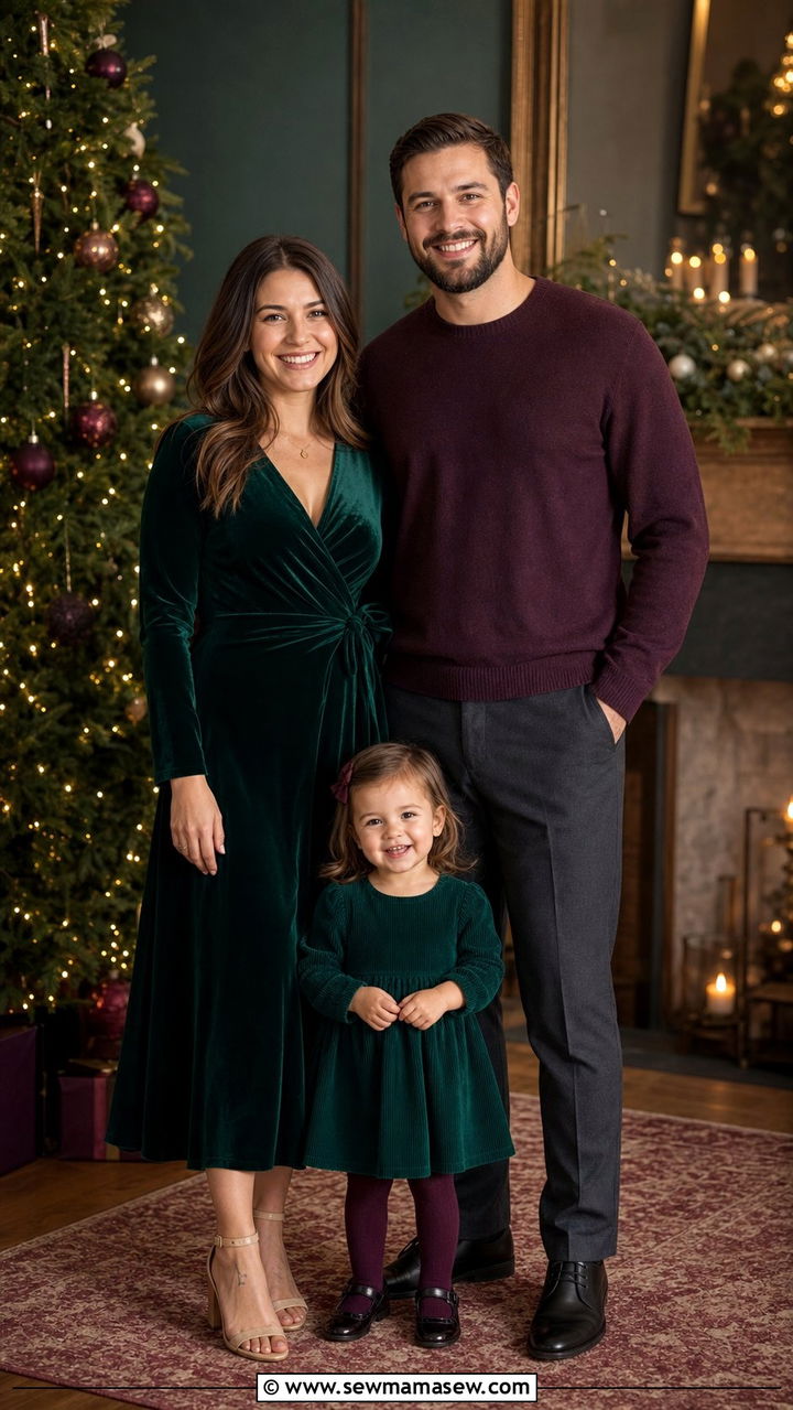 Jewel Tone Emerald and Plum Family Outfit With Toddler - 25 Family photo outfit ideas with toddler