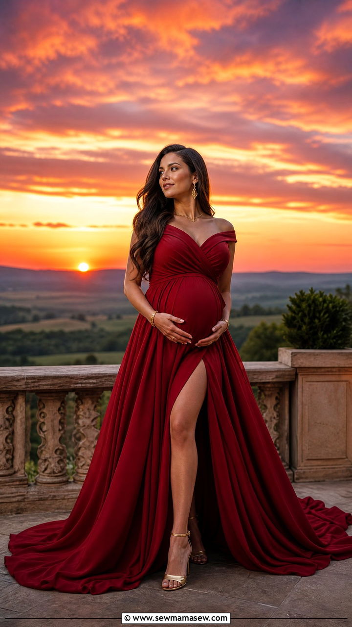 Jewel Tone Maternity Photoshoot Gown - 25 Maternity photo outfit ideas 2026