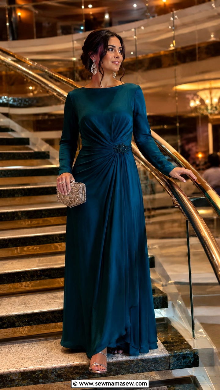 Jewel Tone Maxi Dress with Heels - 30 modest cruise outfit ideas