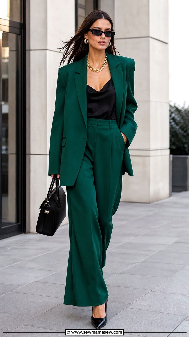 Jewel Toned Power Suit in Emerald Green - 25 Glamoratti outfit ideas 2026